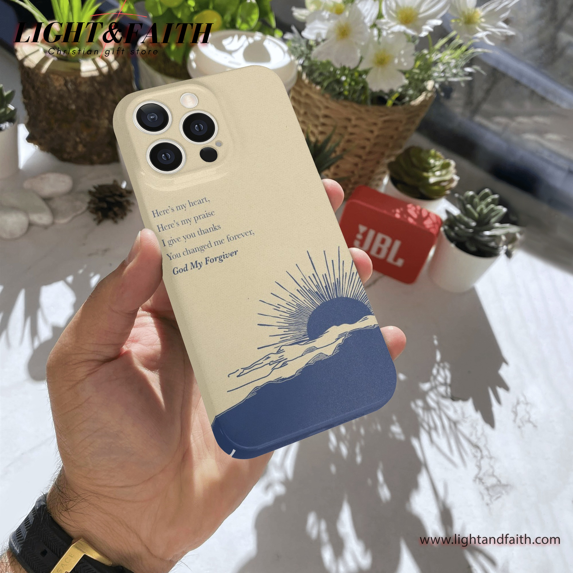 Here’s My Heart iPhone Case – Christian Worship Lyrics & Sunray Art Cover, Christian Phone Case, Bible Verse Phone Case, Religious Gift, PCLAF48